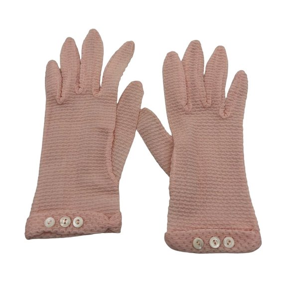 Hansen Womens Vintage Day Gloves Pink Size 6 Knit Texture Button Accent - Picture 2 of 6